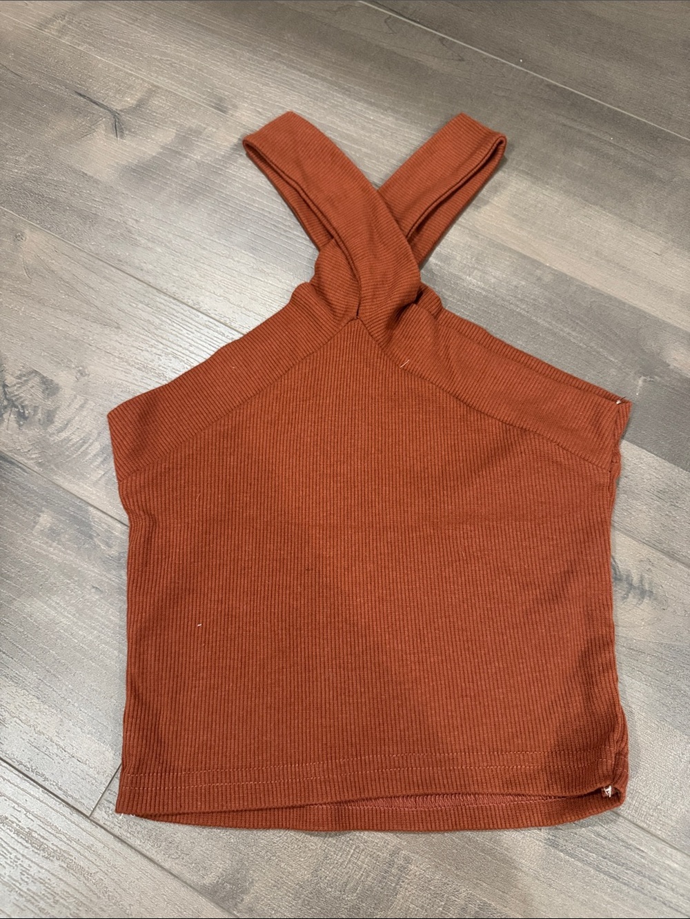 Women’s Ribbed Halter Criss Cross Tank Top - Rust